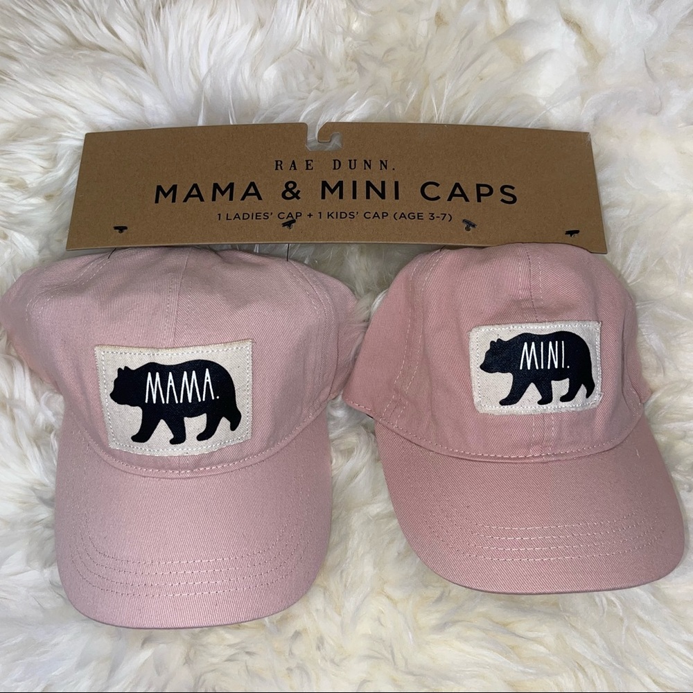 Rae Dunn Mama & Mini with Bear Matching Hats - Blush Pink Hat Set - Picture 1 of 3